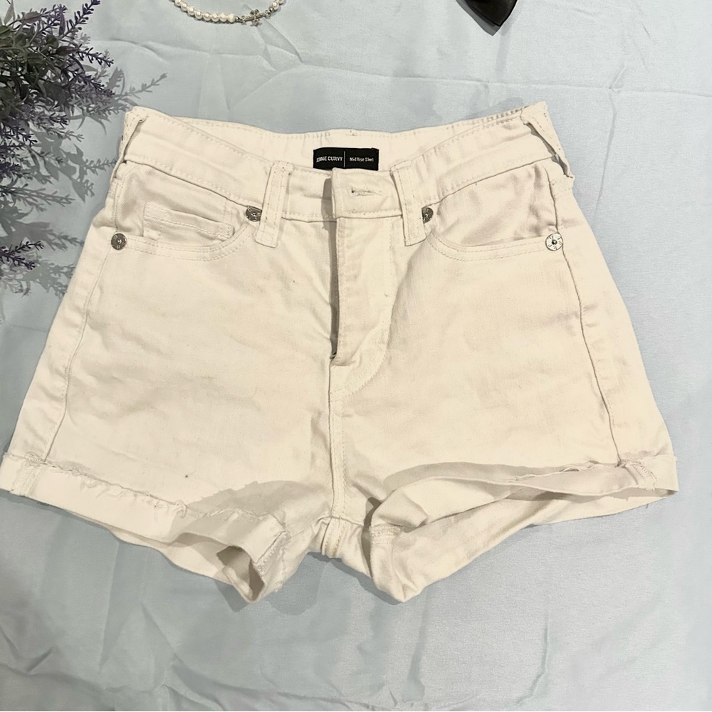 True Religion White MidRise Shorts